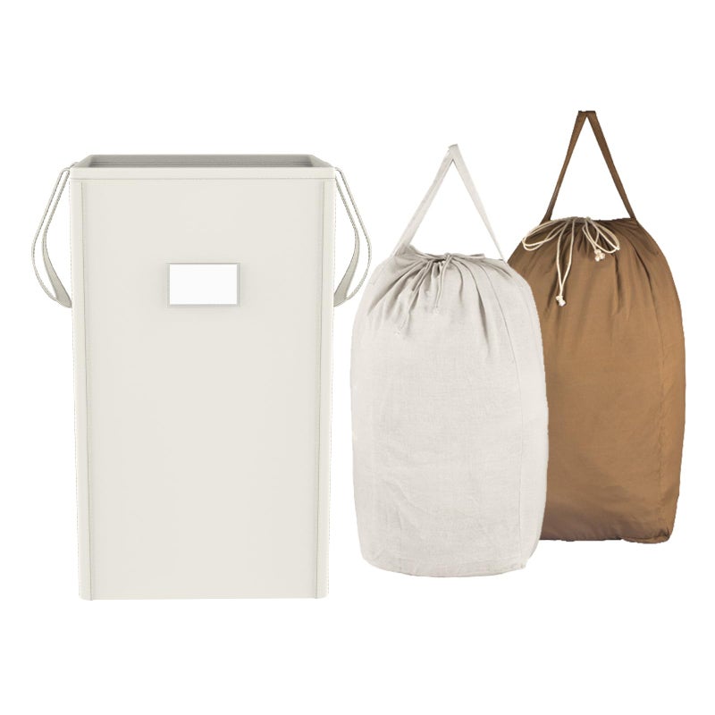 MCleanPin 210L Laundry Hamper Collapsible with 2 Washable Laundry Bags, Dirty Clothes Hamper,Laundry Basket with Handles Foldable Hamper Dorm Laundry Basket for College (Cream White) - Image 1